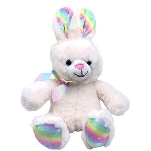 Rainbow Ear Plush Bunny Rabbit Kellytoy Stuffed Animal Bow 15” White Easter Gift